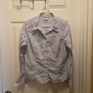 Abercrombie & Fitch Blue and White Striped Button down with Ruffles - Large